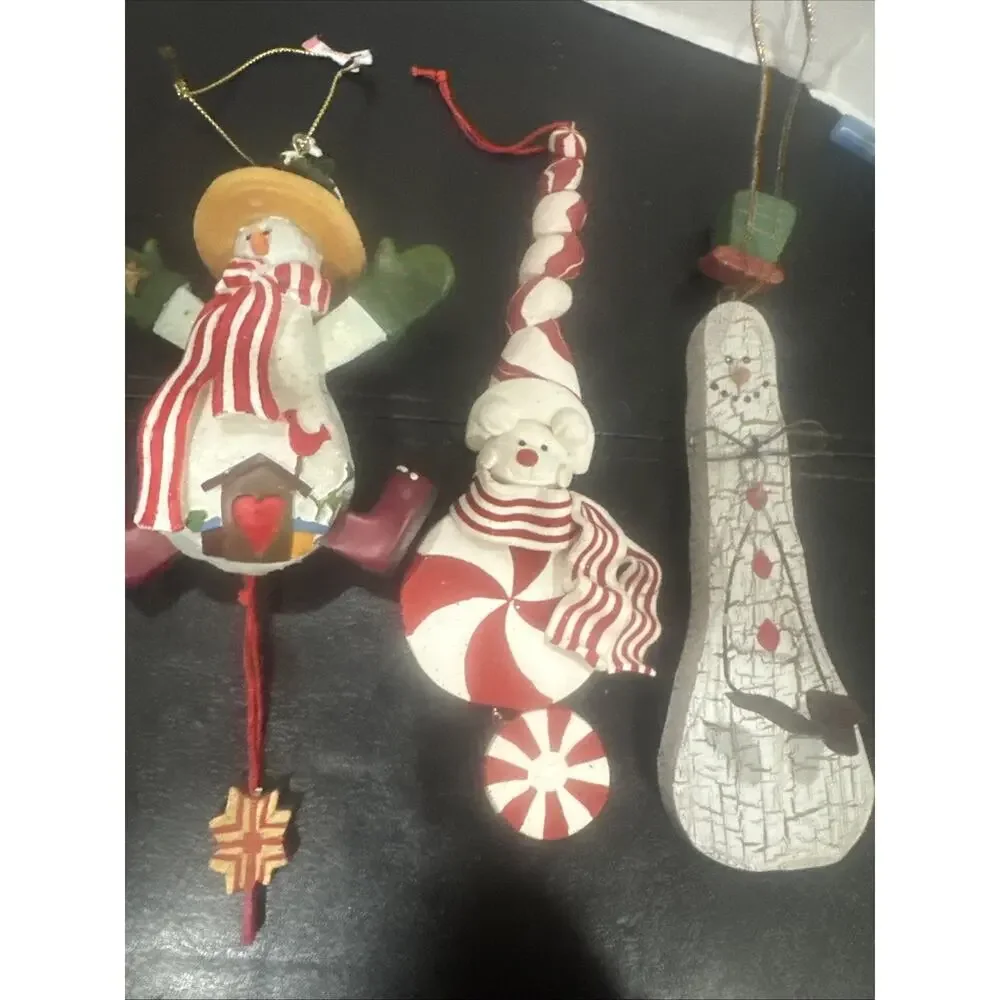 Lot of 3 Christmas Snowman Santa Resin Hanging Ornaments Holiday Tree Decor Gift